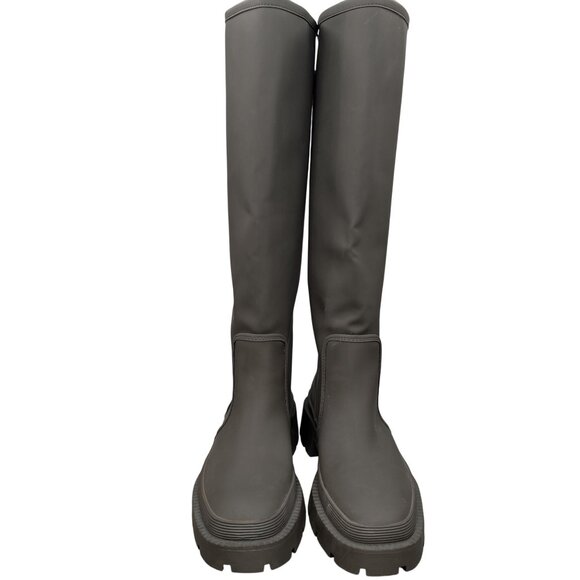 Zara Heeled Rubberized Tall Boots Womens Grey Airlift Chunky Sole Pull On Size 8 - Picture 9 of 14
